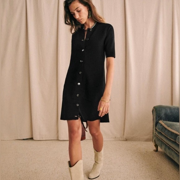 Sezane Dresses & Skirts - Sezane Ava Black Knit Mini Dress with Button Detail